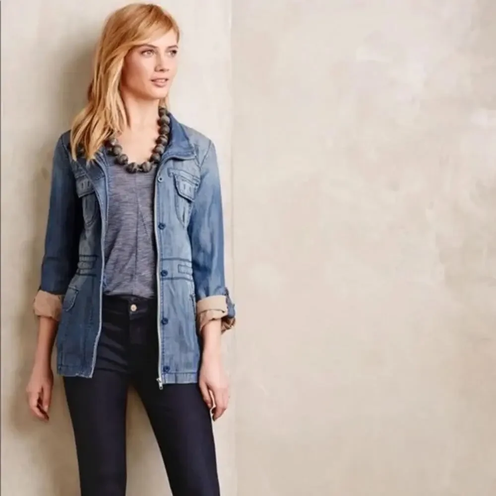 ANTHROPOLOGIE Marrakech Chambray Anorak Denim Jacket Size XS ✨💙✨ - Picture 4 of 14